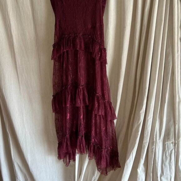 Lulu's Wonderfully Whimsical Burgundy Lace Ruffled Midi Dress - Picture 9 of 13